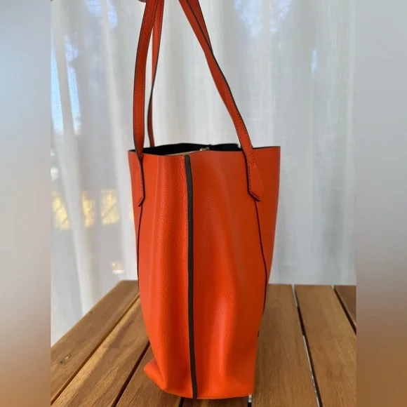 Tory Burch Perry Triple Compartment Tote Bag Canyon Orange Pebbled Leather Tote - Picture 3 of 15